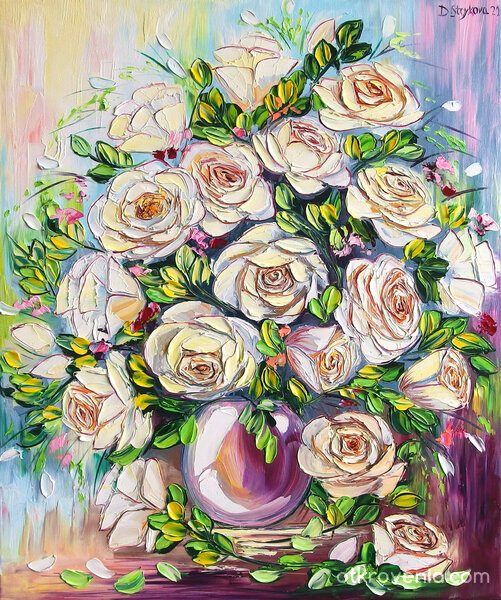 Картина с цветя - Бели рози, от Даниела Стойкова