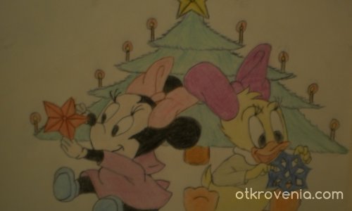 Коледна рисунка Мики Маус и Патока Доналд