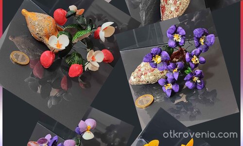 Черноморски сувенири - Ръчно изработени букети от миди в амфора