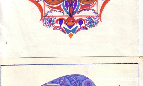 Две рисунки: маска и амфора