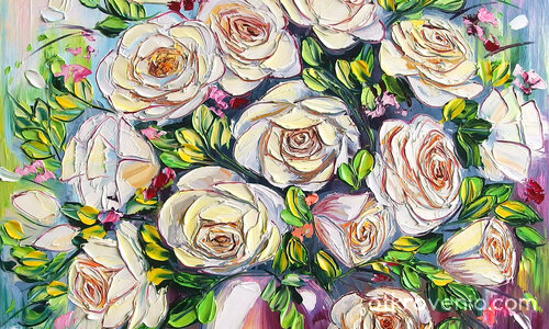 Картина с цветя - Бели рози, от Даниела Стойкова