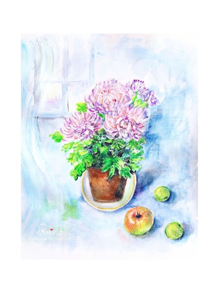 Натюрморт с цветя и плодове