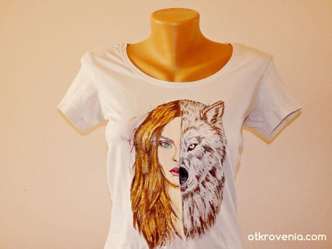 "Жената-вълчица" - ръчно рисувана тениска